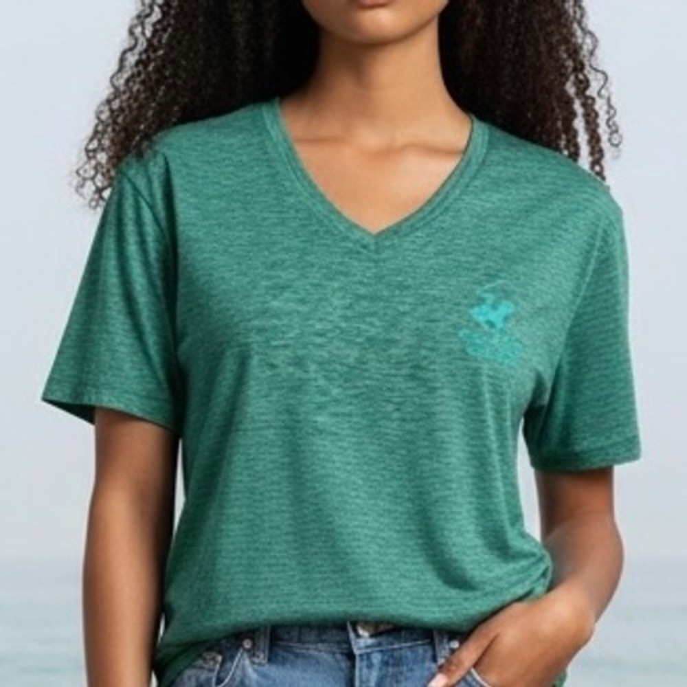 Beverly Hills Polo Club Womens Green Space T-Shirt Size L Stretch Preppy Gym Fit